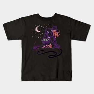 Witch Cat Cauldron Kids T-Shirt